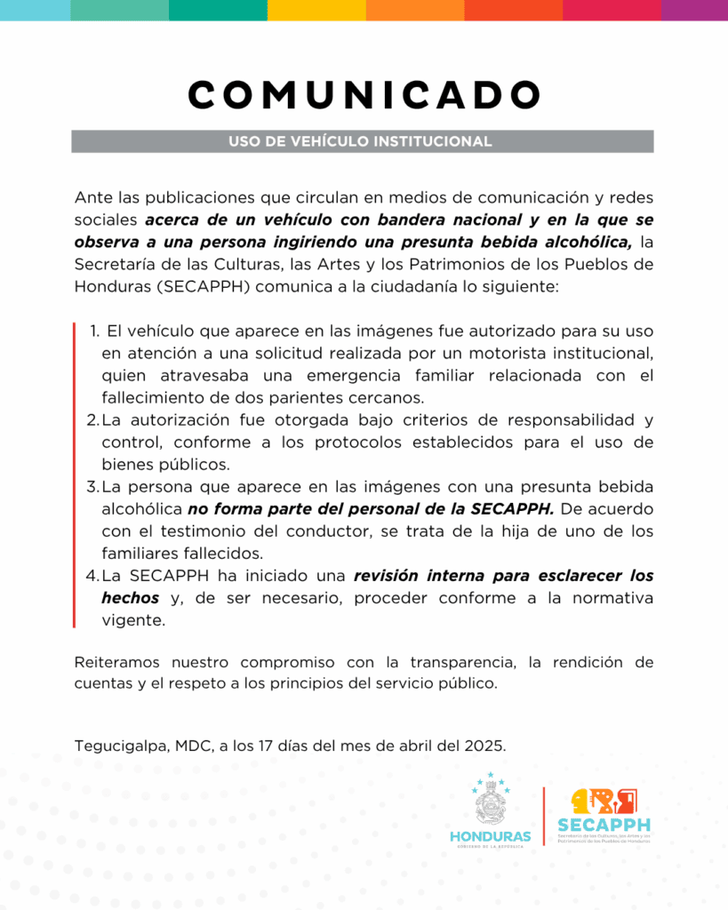 Comunicado Uso de Vehículo Institucional