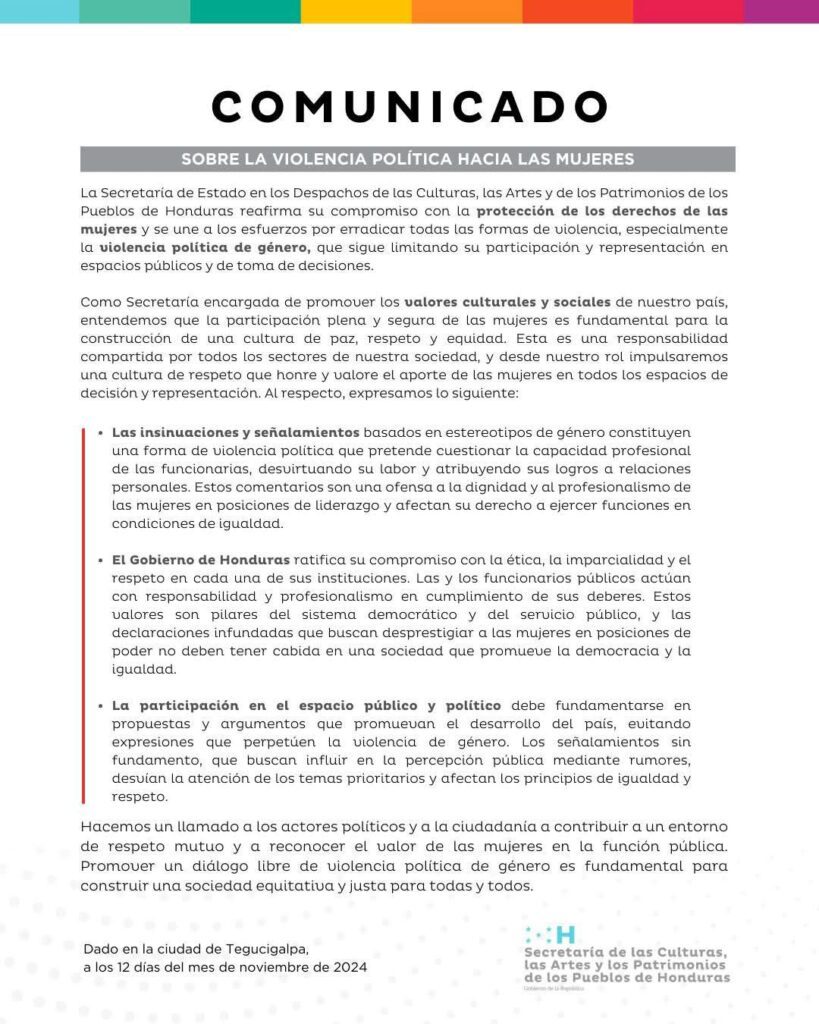 Comunicado sobre la violencia política hacia las mujeres